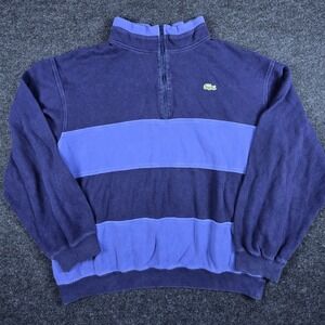 Vintage Lacoste Men's Navy Blue Colorblock Quarter Zip Pullover Preppy Size L